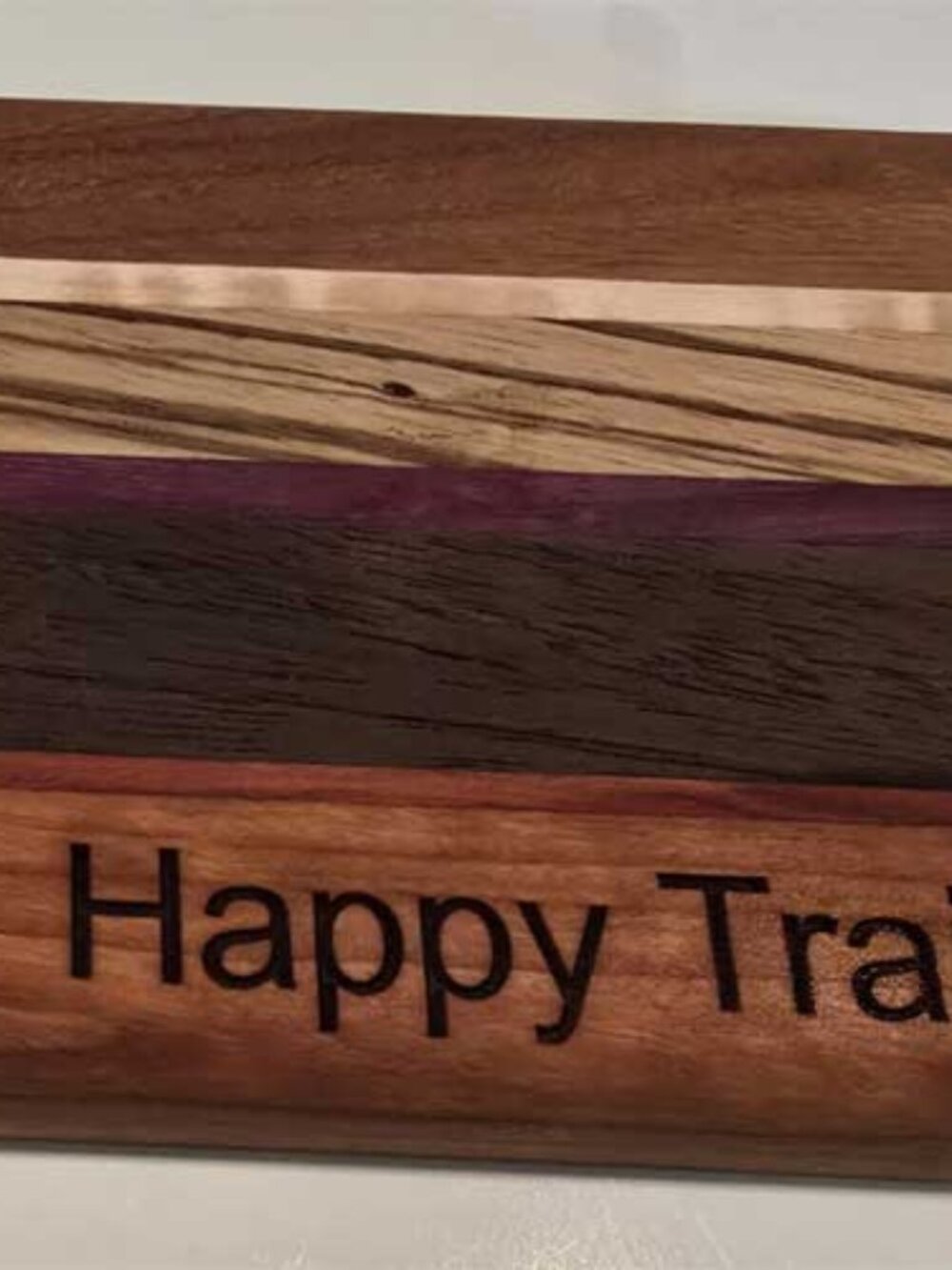 Cutting Board Charcuterie Mixed Wood Hand crafted "Happy Trails" 4.5" x 9" NEW